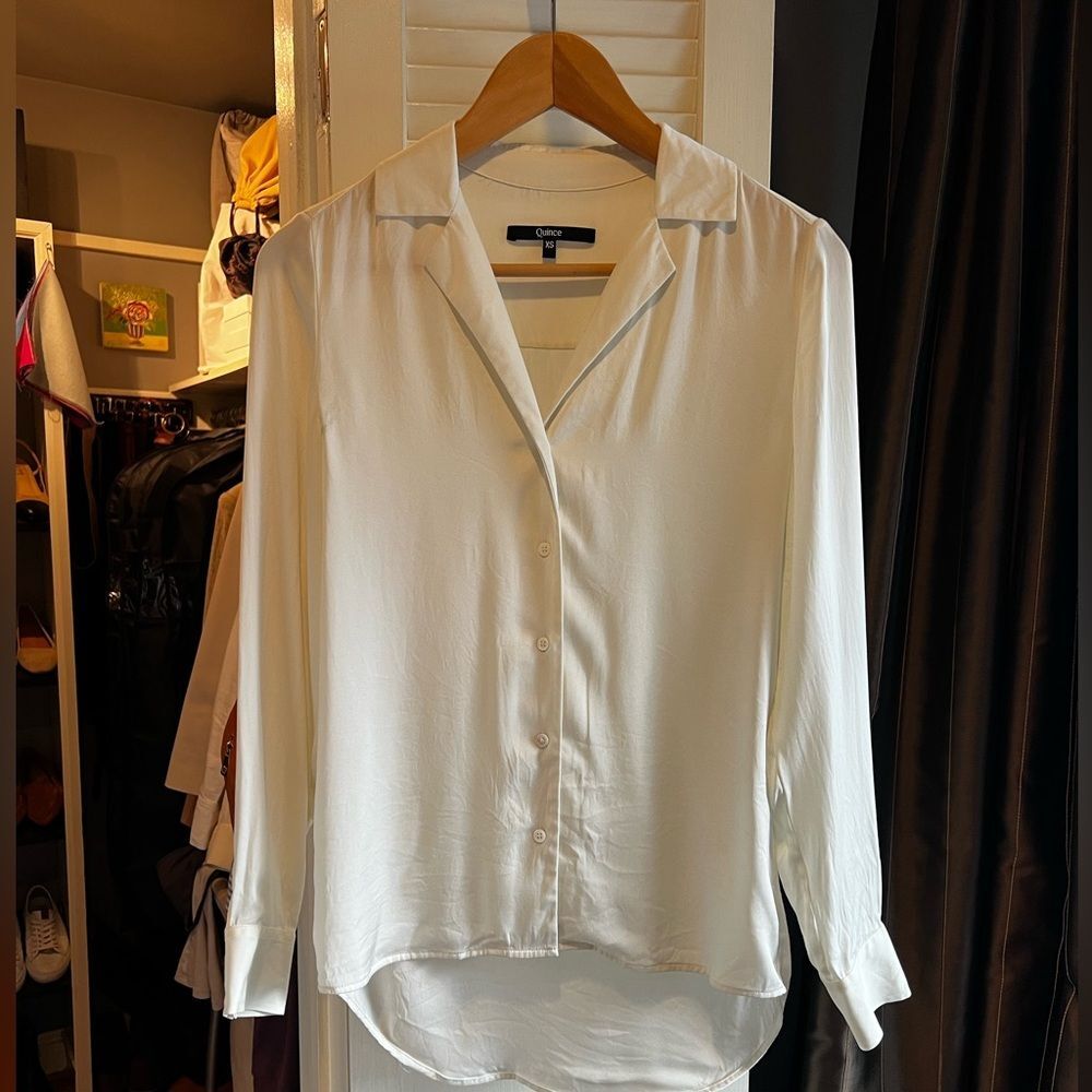 Quince Cream Washable Silk Button-Down Shirt - Picture 8 of 11